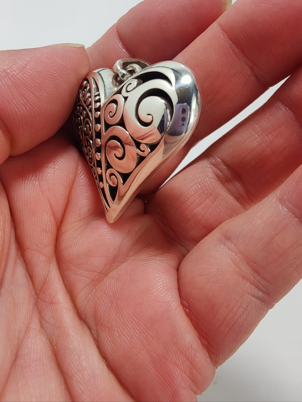 Brighton Puffy Heart Pendant Silver Tone 3D Filigree Scroll Large 1.5” Statement - Picture 4 of 5